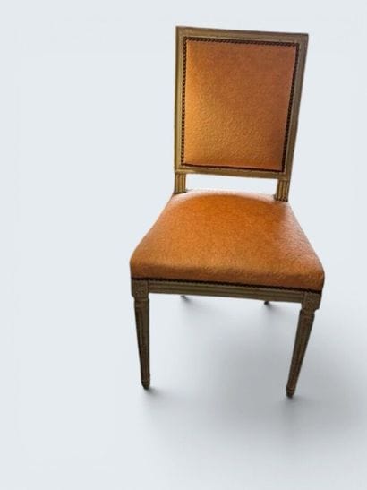 Four chairs with flat backs, made of gray-painted...