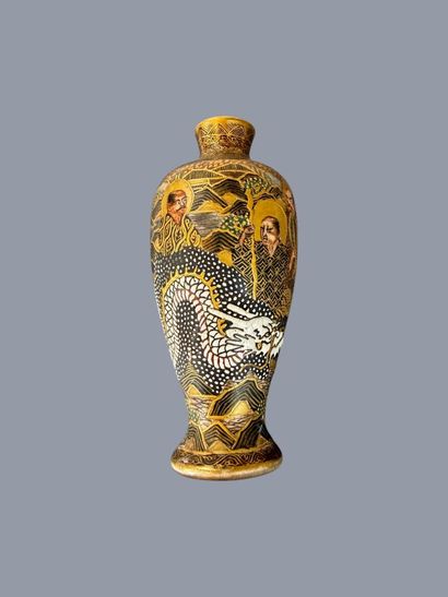 JAPAN 
Small Satsuma baluster vase with enameled...