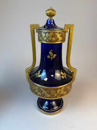 Pair of potpourri vases on pedestals with...