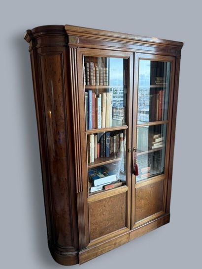 Pair of flamed mahogany bookcases with two...