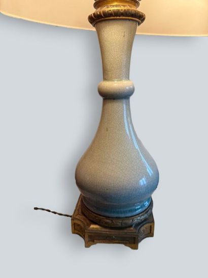 Pair of celadon crackled porcelain lamps,...