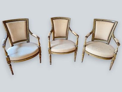 Four cabriolet chairs in gray-lacquered wood,...
