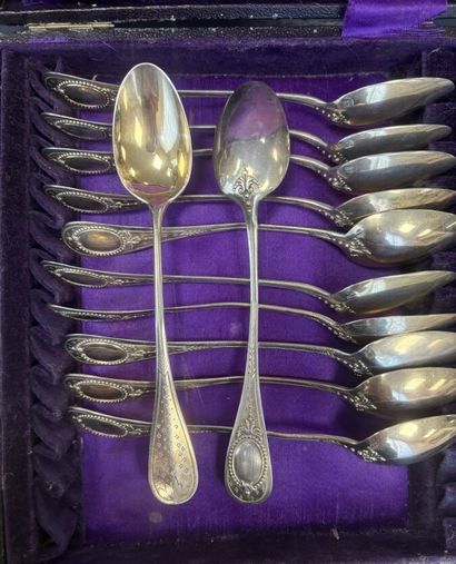 Set of twelve vermeil teaspoons. 
Minerva...