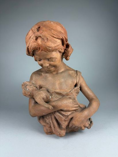 Andrée WEGL (XIX)
Girl with doll, 
Terracotta...