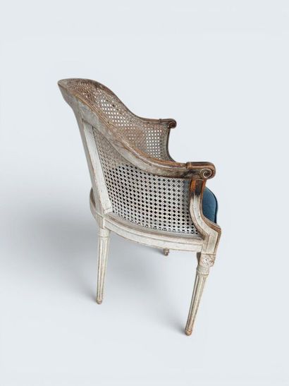 Fauteuil de bureau canné en bois naturel...