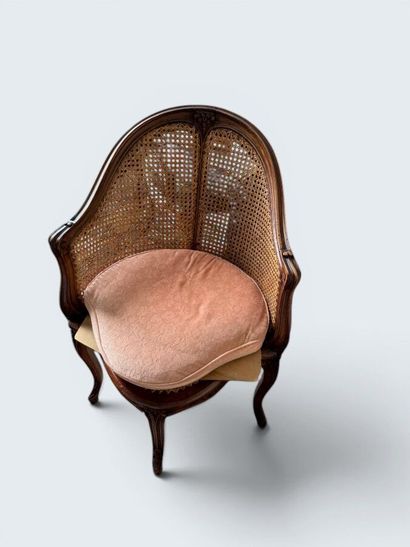 Fauteuil de bureau canné en bois naturel...