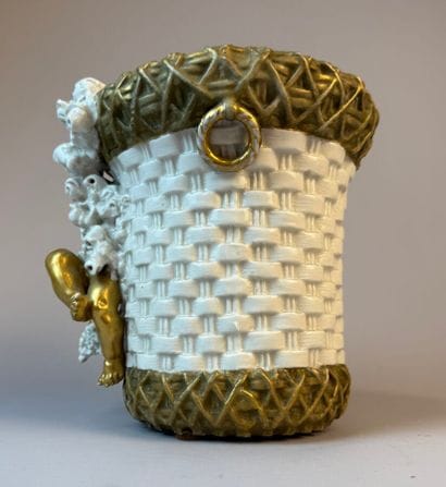 Earthenware planter with a wickerwork pattern,...