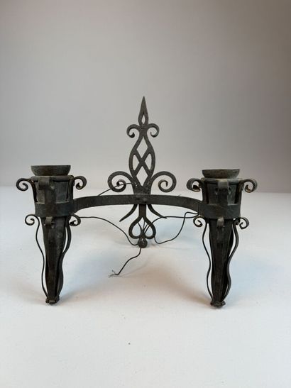 Set of six black-patinated wrought-iron wall...