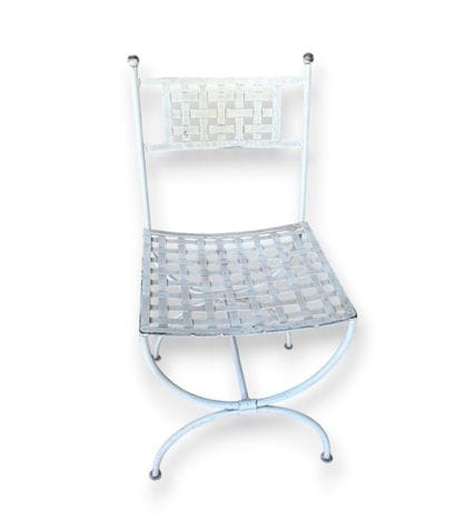 Four white-lacquered metal curule chairs...
