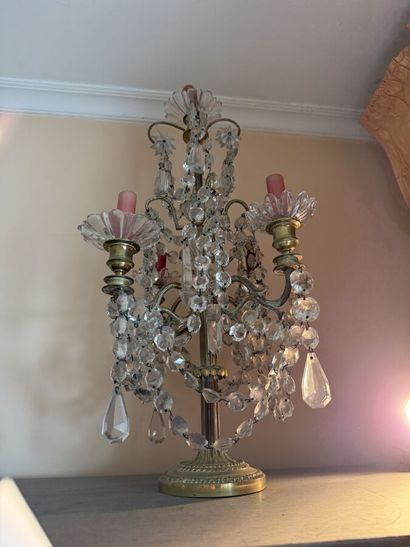 Pair of brass sconces with four arms, decorated...