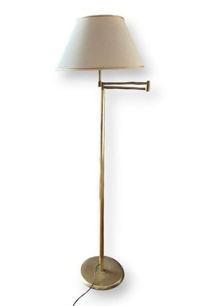 Two brass reading lamps with articulated...