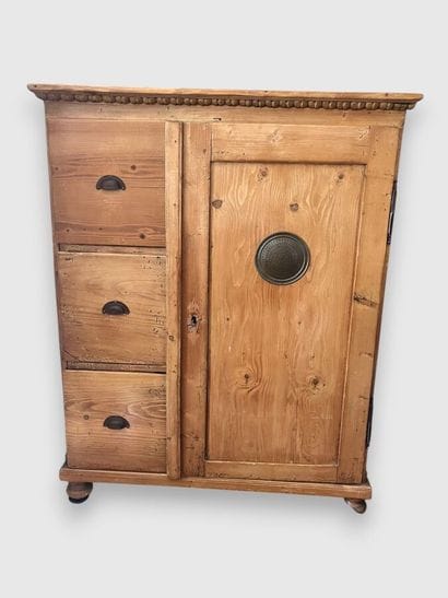 Counter-height pine cabinet with one door...
