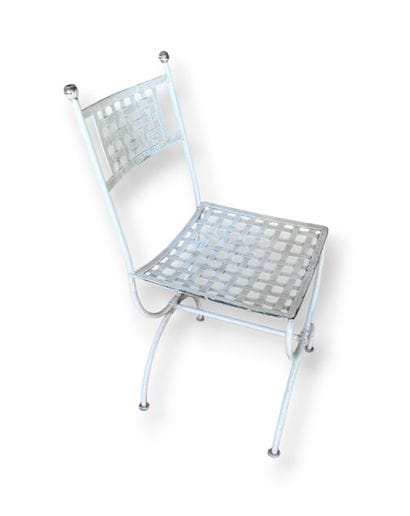 Four white-lacquered metal curule chairs...
