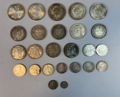 [COINS]
Set of silver coins including: 
50-franc...