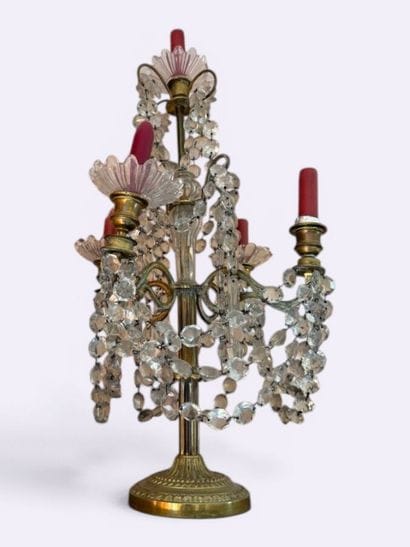 Pair of brass sconces with four arms, decorated...