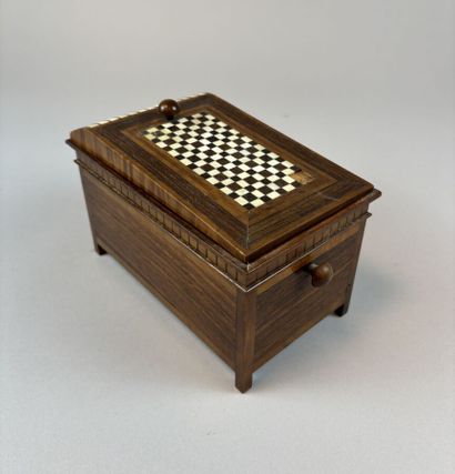 Set of three natural and carved wooden boxes,...