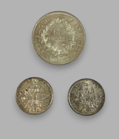 50-franc silver Hercules coin, 1977.
Two...