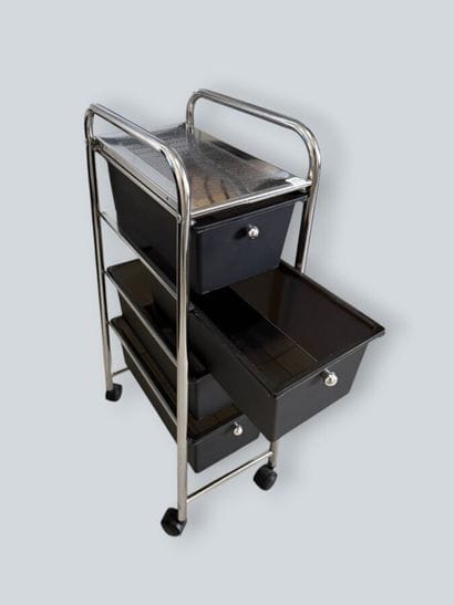 Four-drawer rolling sideboard with plastic...