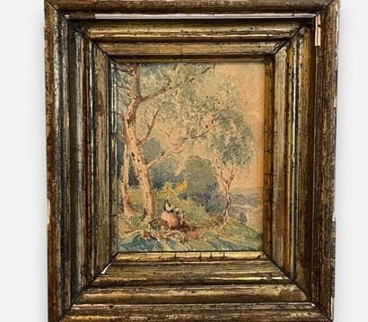 19TH-CENTURY FRENCH SCHOOL
Lakeside landscape,
Watercolor...