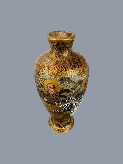 JAPAN 
Small Satsuma baluster vase with enameled...