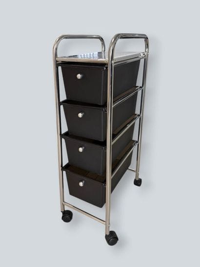 Four-drawer rolling sideboard with plastic...