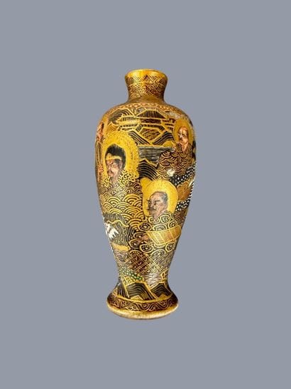 JAPAN 
Small Satsuma baluster vase with enameled...