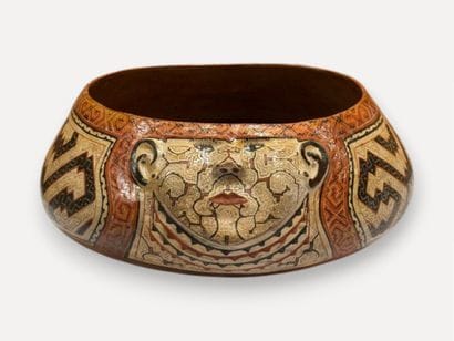 Glazed terracotta bowl with polychrome decoration...