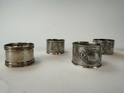 Set of 5 925°/°° silver napkin rings in different...