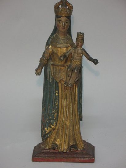 Vierge à l'enfant en bois polychromé et doré...