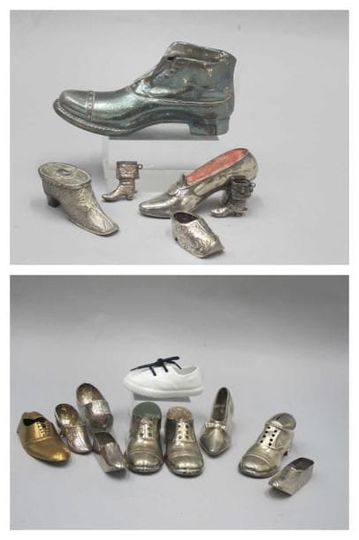 Lot de 14 chaussures en argent, 2 en métal...