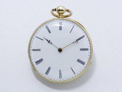 Montre de poche en or 18 K, cadran émaillé...