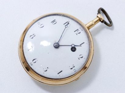 Montre de poche en or 18 K, cadran émaillé...