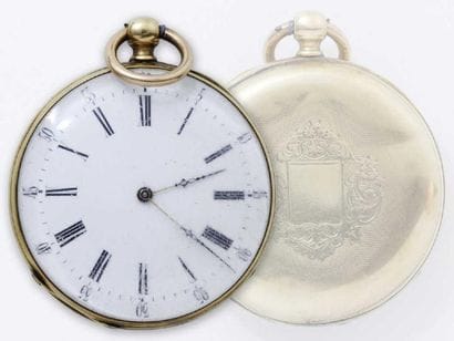 Montre de poche en or 18 K, cadran émaillé...