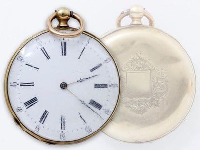 Montre de poche en or 18 K, cadran émaillé...