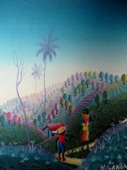 SANON.R
Scène agricole à Haïti Huile sur...