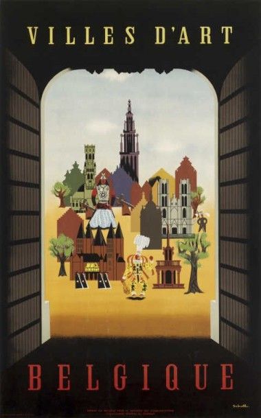 SCHELL . 2 affiches BELGIQUE VILLES D'ART...