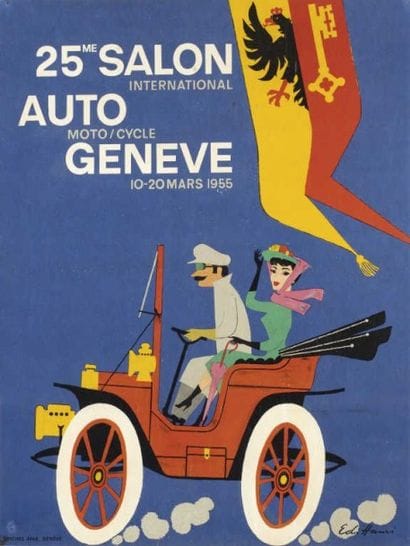 AURI.25eme SALON AUTO GENEVE 1955 aff. Atar...