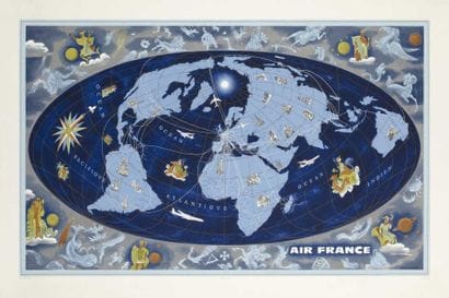 BOUCHER Lucien . PLANISPHERE AIR FRANCE 1962...