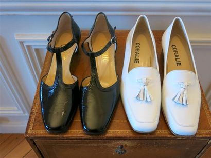 Lot comprenant:1 paire de mocassins chevreau...