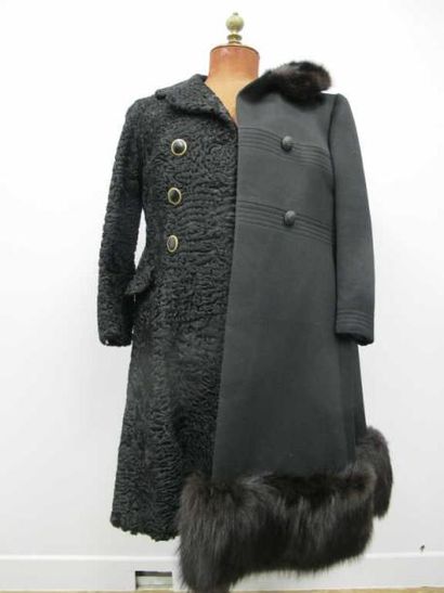 Manteau 3/4 ceintré en laine, bordure en...