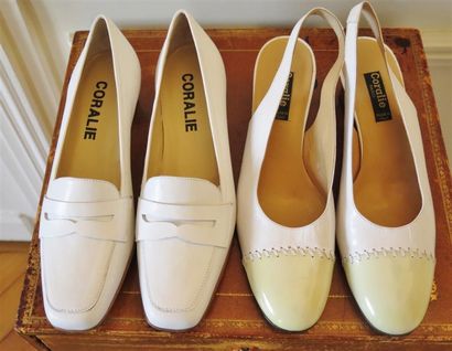 Lot comprenant: 1 paire de mocassins en chevreau...