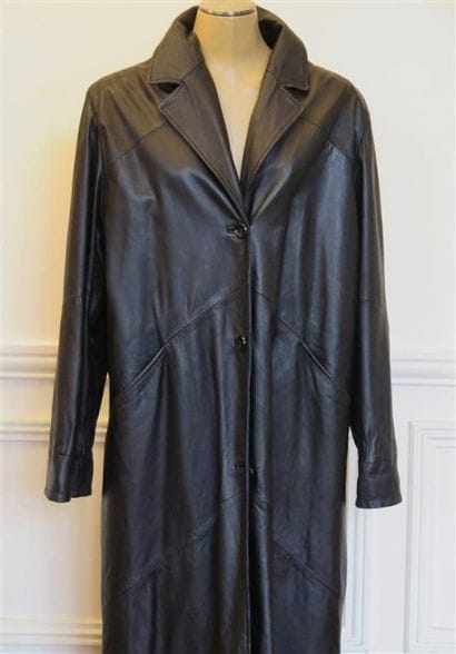 Grand manteau en cuir noir T.48/50 dans ...