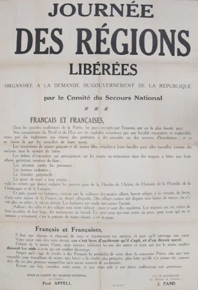 Journée des régions libérées. Affiche texte....