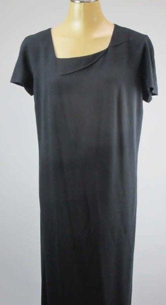 Lanvin. Robe longue en lainage bleu marine,...