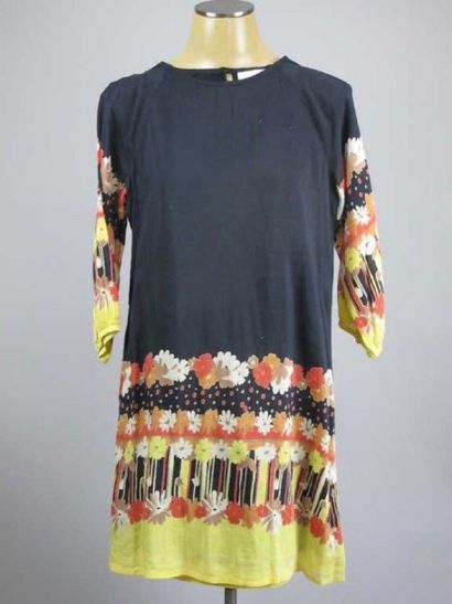 Bach. Robe coton noir, motifs de fleurs,...