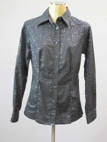 Etro. Chemise coton noir, impressions tons...