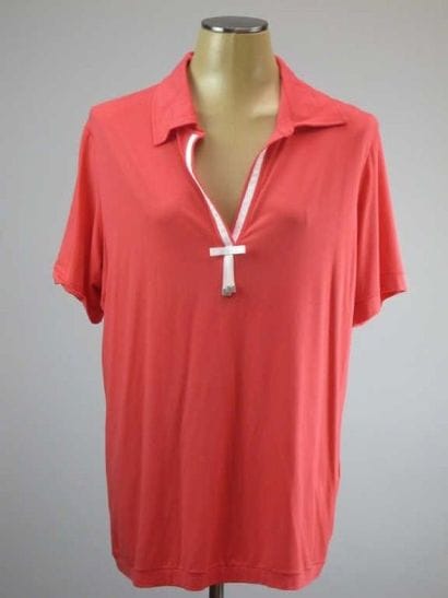 Marina Rinaldi. Haut coton corail, col polo...