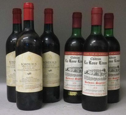 LOT DE 6 BOUTEILLES BORDEAUX ROUGES DIVERS:...