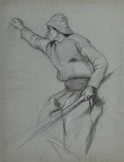 Louis AZZEMA (1876-1963). Marin. Pierre noire,...