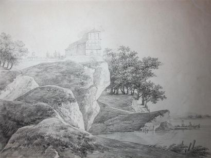 Ecole française du XIXe siècle. Paysage italien....